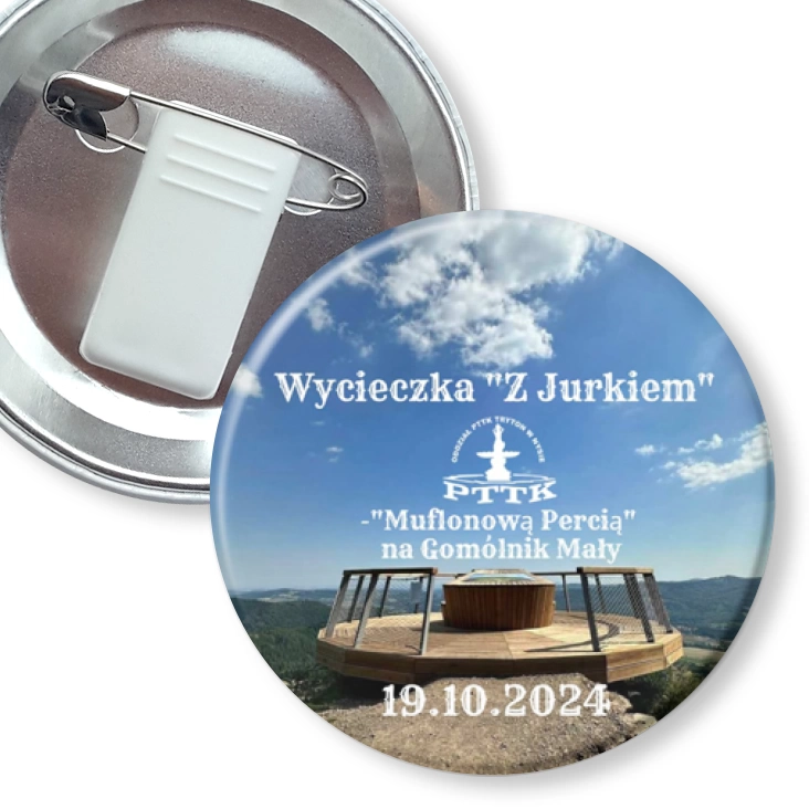 przypinka z żabką i agrafką Wycieczka z Jurkiem na Gomólnik Mały