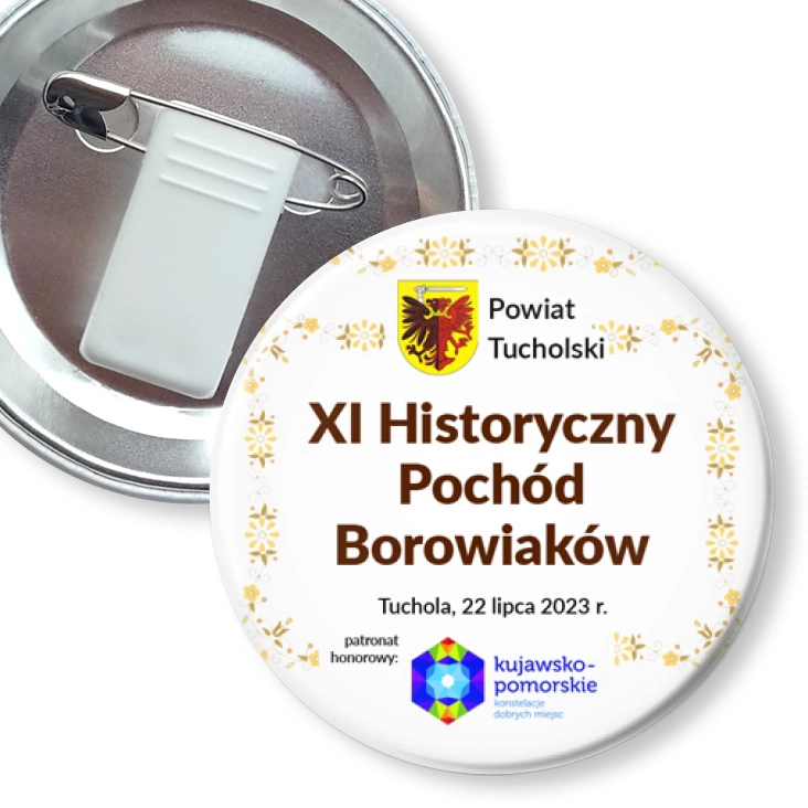 przypinka z żabką i agrafką XI Historyczny Pochód Borowiaków