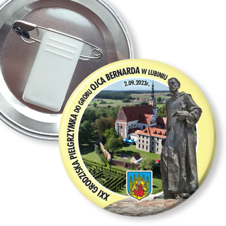 przypinka z żabką i agrafką XXI Pielgrzymka do Grobu Ojca Bernarda