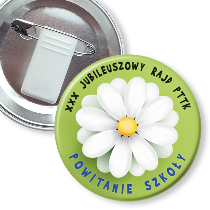 przypinka z żabką i agrafką XXX Jubileuszowy Rajd PTTK Powitanie szkoły