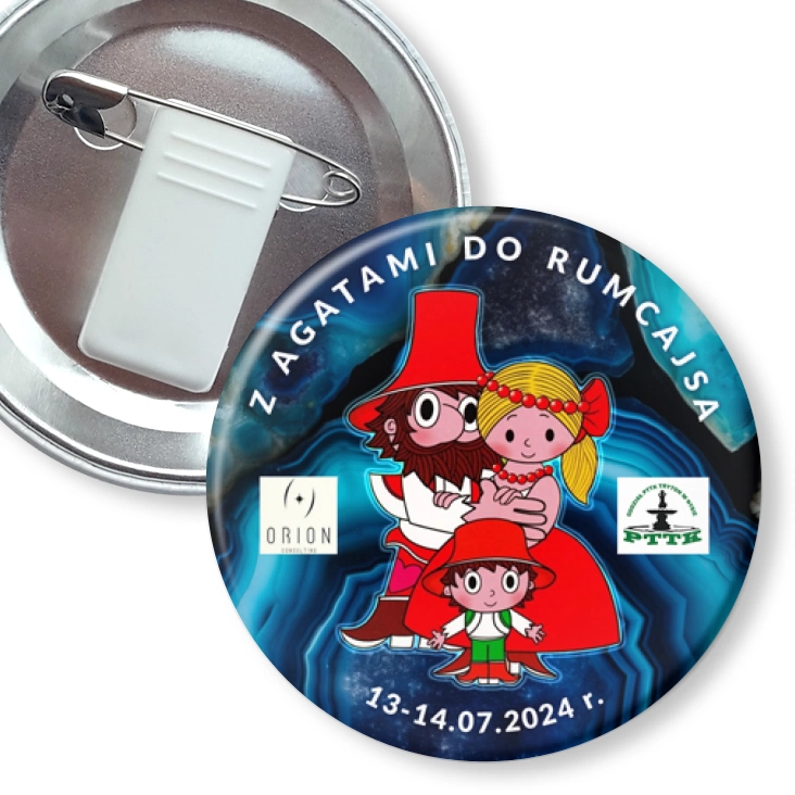 przypinka z żabką i agrafką Z Agatami do Rumcajsa