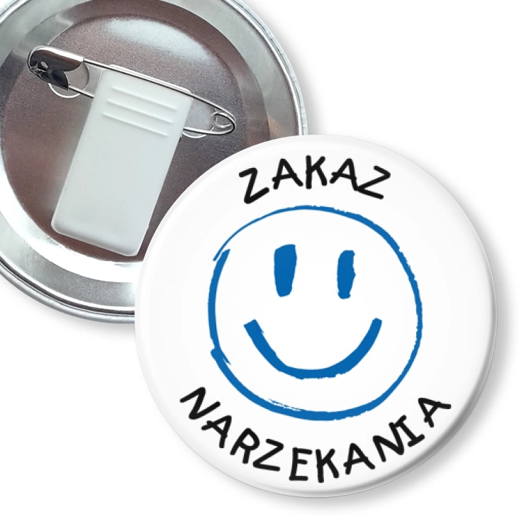 przypinka z żabką i agrafką Zakaz narzekania uśmiechnięta buźka