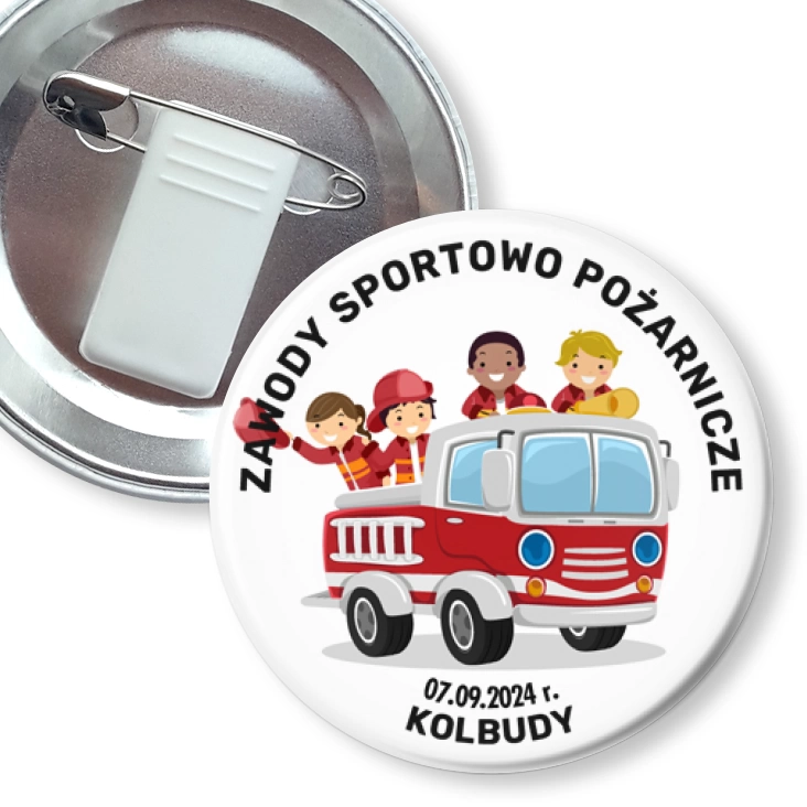 przypinka z żabką i agrafką Zawody Sportowo Pożarnicze Kolbudy 2024