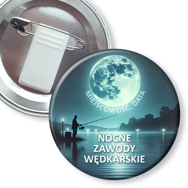 przypinka z żabką i agrafką Zawody Wędkarskie Nocne
