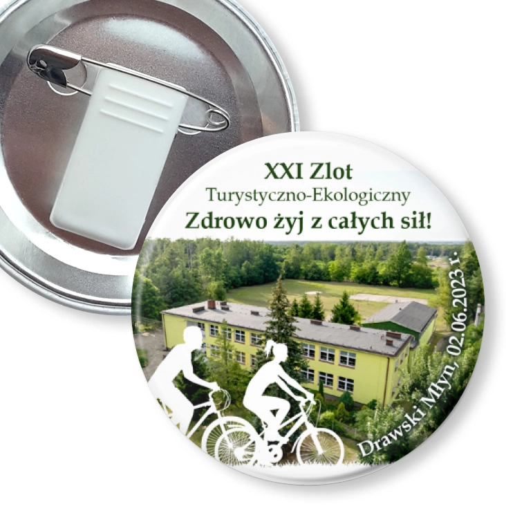 przypinka z żabką i agrafką Zdrowo żyj z całych sił