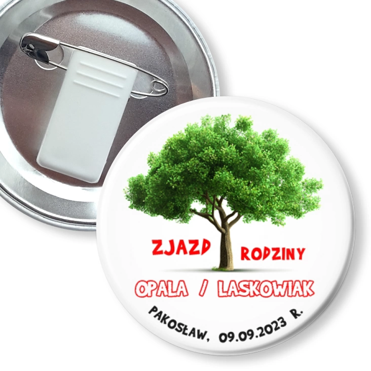 przypinka z żabką i agrafką Zjazd Rodzinny Opala Laskowiak