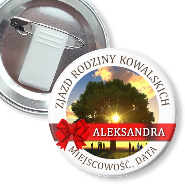 przypinka z żabką i agrafką Zjazd Rodzinny Personalizacja