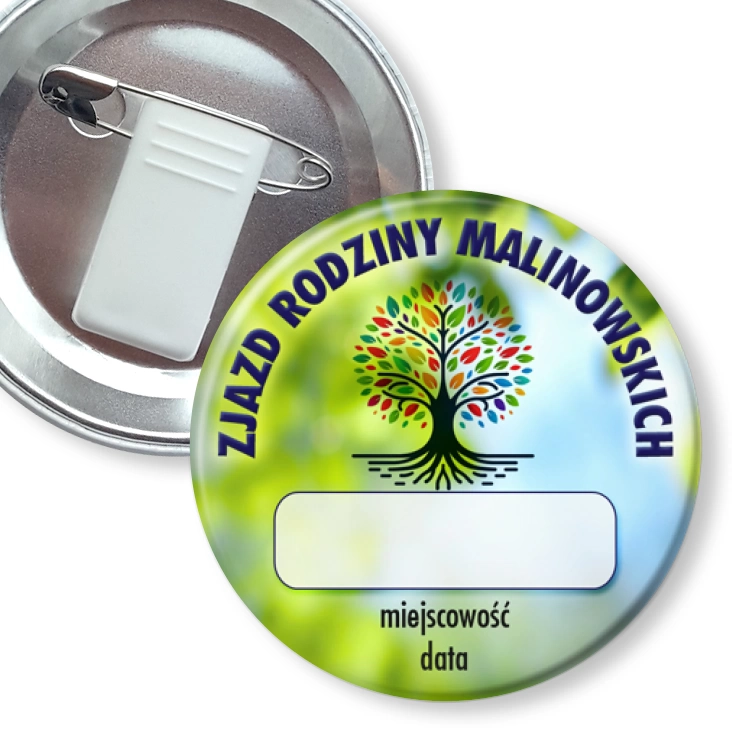 przypinka z żabką i agrafką Zjazd rodziny identyfikator
