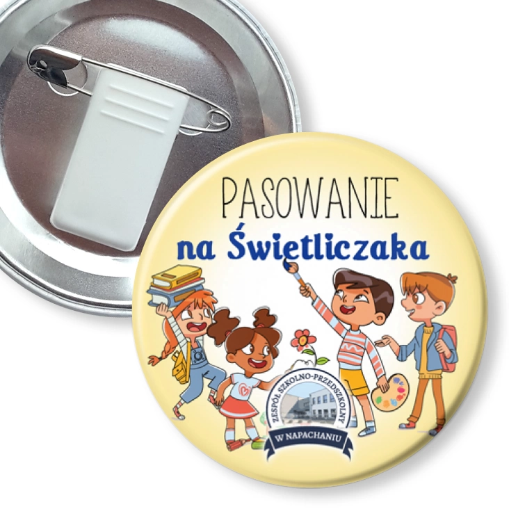 przypinka z żabką i agrafką ZSP Napachanie Pasowanie na Świetliczaka