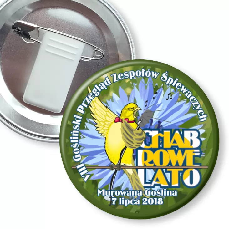 przypinka z żabką i agrafką Chabrowe Lato 2018