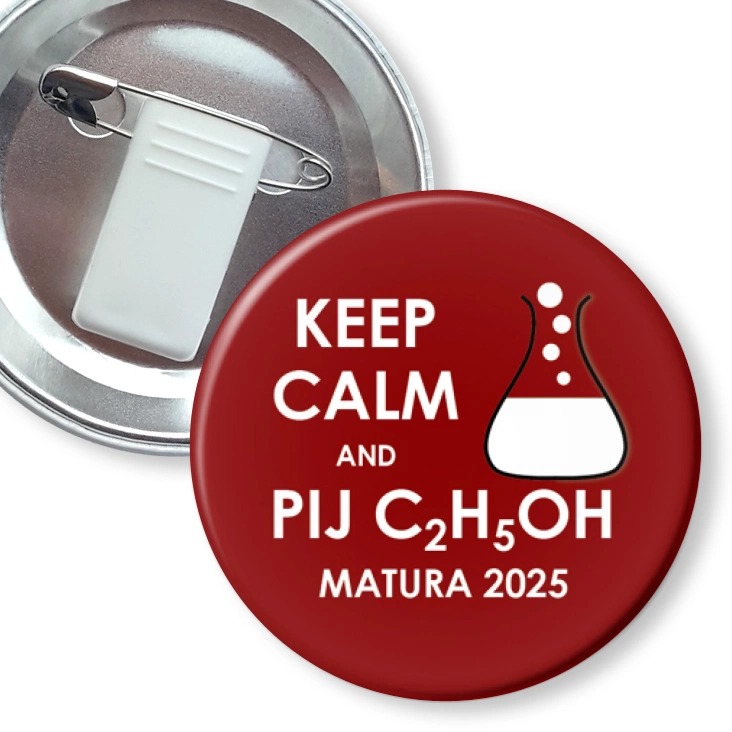 przypinka z żabką i agrafką Matura Keep Calm and Drink C2H5O2