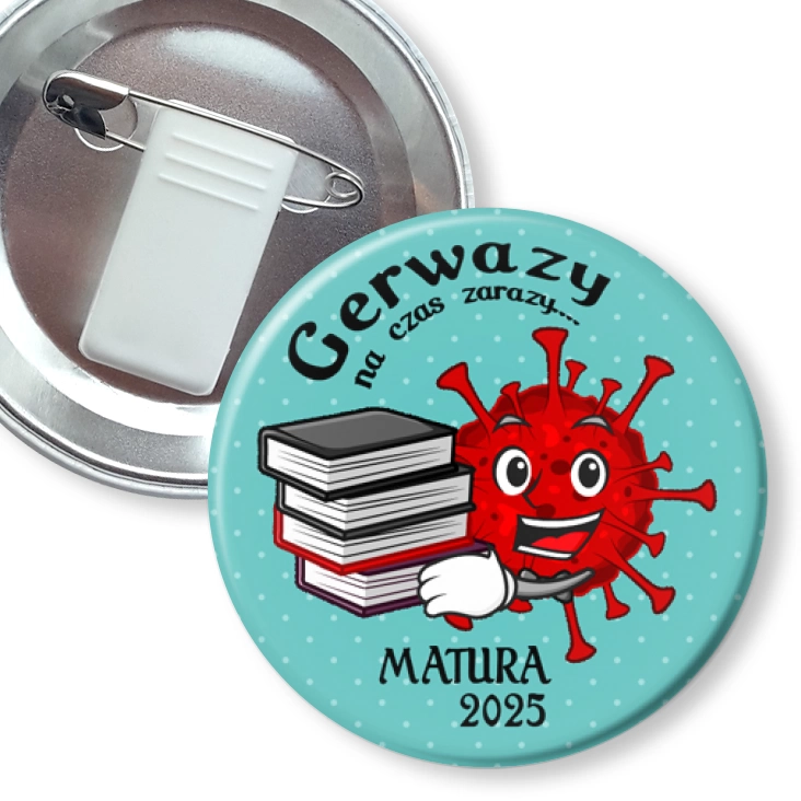 przypinka z żabką i agrafką Matura Gerwazy na czas zarazy