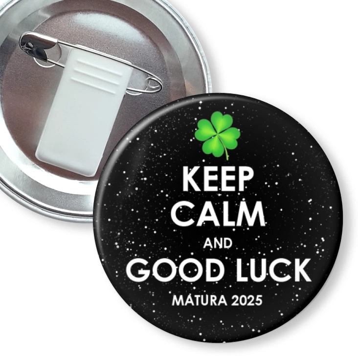 przypinka z żabką i agrafką Matura Keep Calm and Good Luck