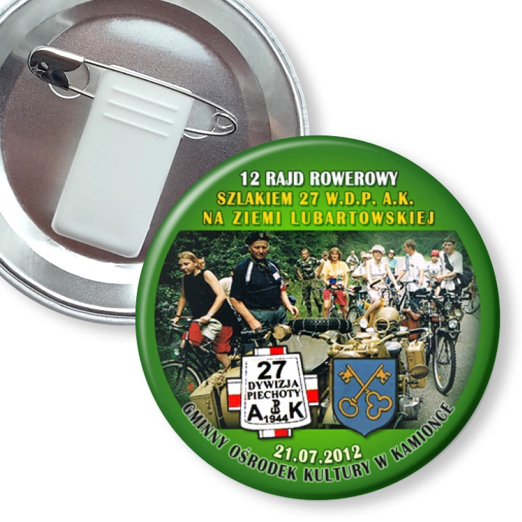 przypinka z żabką i agrafką 12 rajd rowerowy - Kamionka 2012