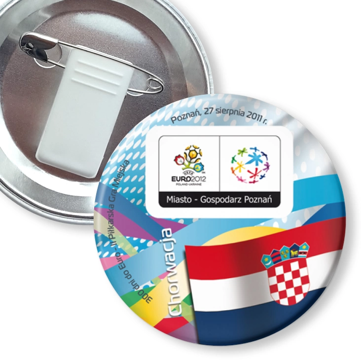 przypinka z żabką i agrafką 300 dni do Euro - II Piłkarska Gra Miejska - Chorwacja