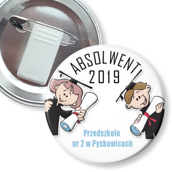 przypinka z żabką i agrafką Absolwent 2019