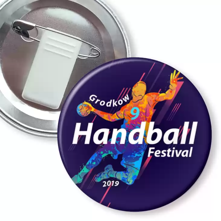 przypinka z żabką i agrafką 9 Grodkow Handball Festival 2019