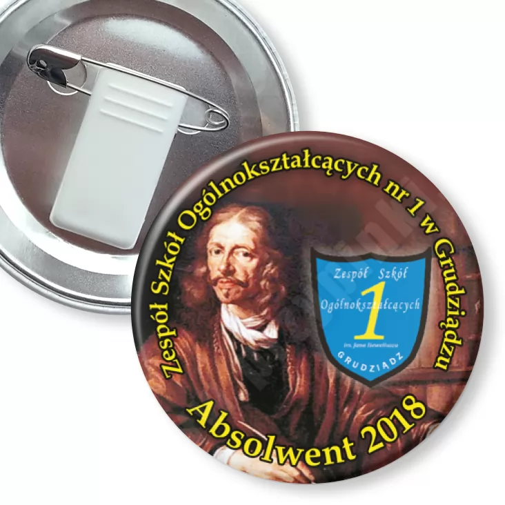 przypinka z żabką i agrafką Absolwent ZSO nr 1 w Grudziądzu