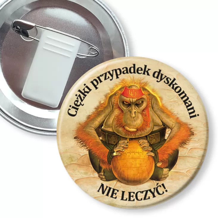 przypinka z żabką i agrafką Ciężki przypadek dyskomani