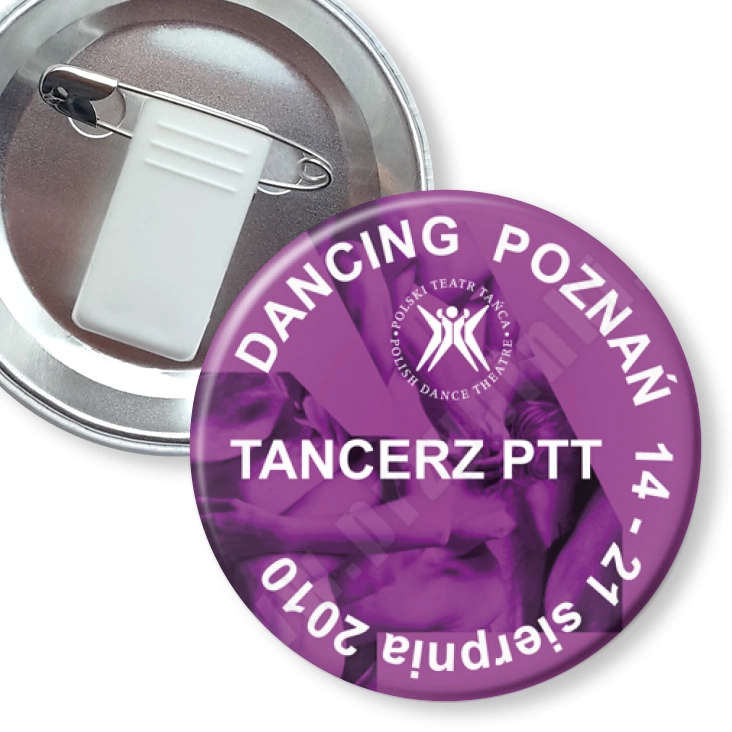 przypinka z żabką i agrafką Dancing Poznań 2010 - tancerz PTT