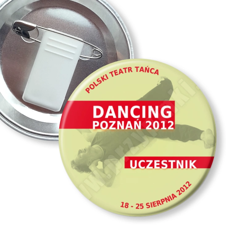 przypinka z żabką i agrafką Dancing Poznań 2012 - uczestnik