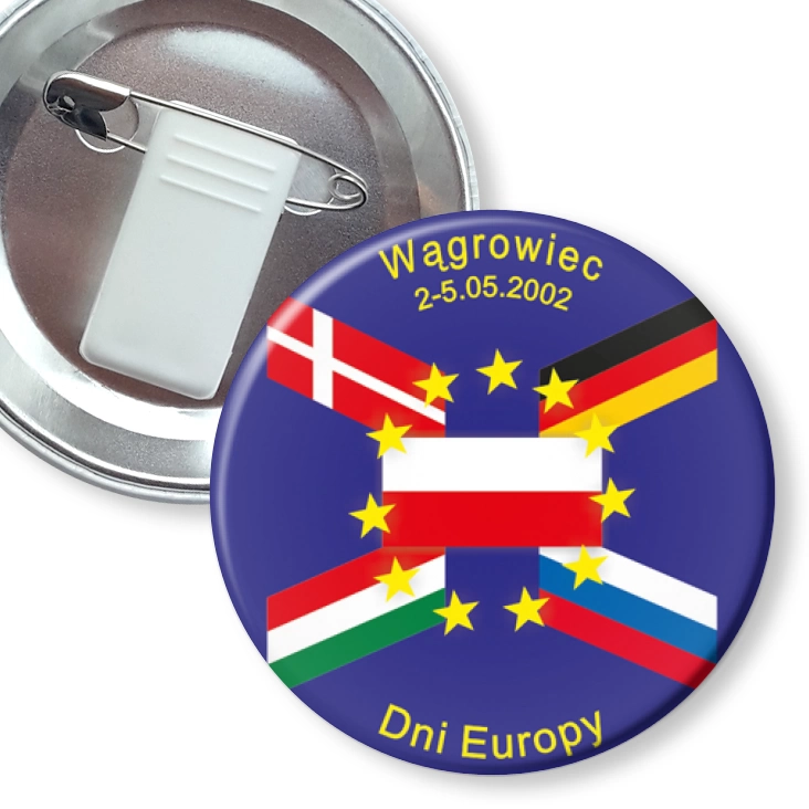 przypinka z żabką i agrafką Dni Europy - Wągrowiec 2002