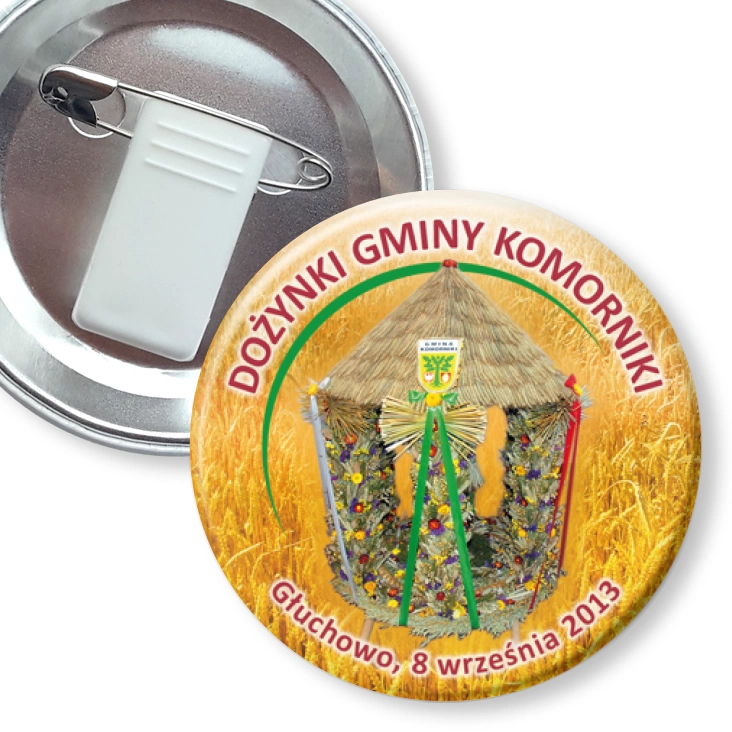 przypinka z żabką i agrafką Dożynki Gminy Komorniki 2013