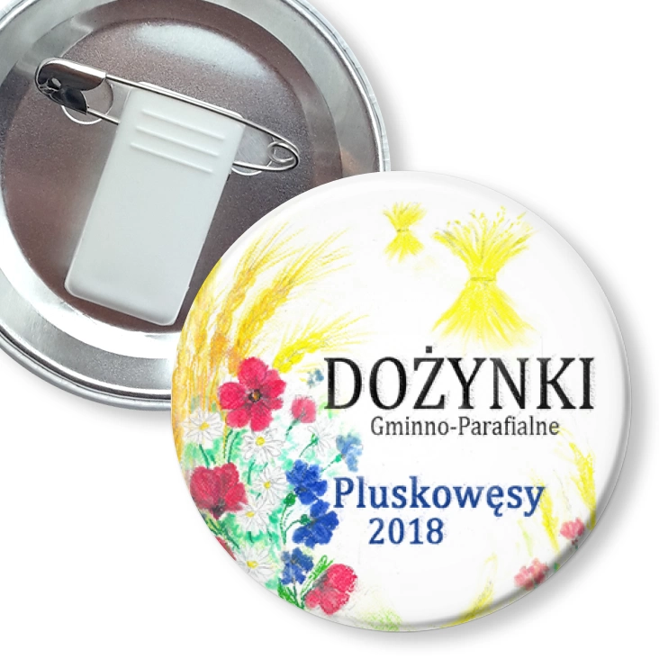 przypinka z żabką i agrafką Dożynki Pluskowęsy 2018