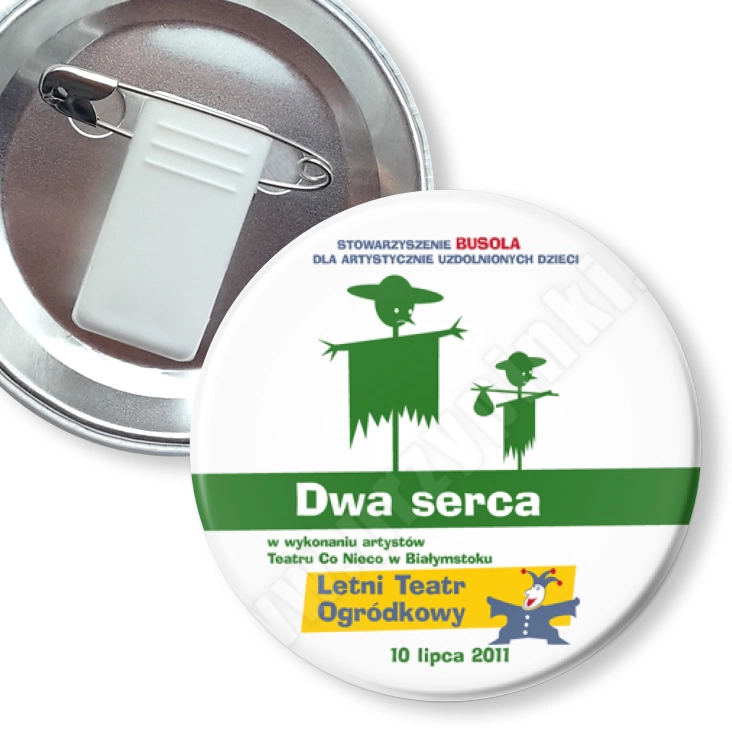przypinka z żabką i agrafką Dwa serca