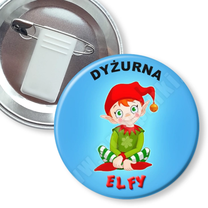 przypinka z żabką i agrafką Elfy - dyżurny przedszkola