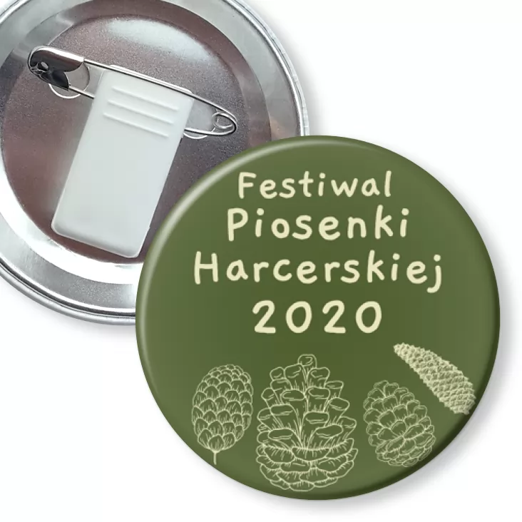 przypinka z żabką i agrafką Festiwal Piosenki Harcerskiej 2020