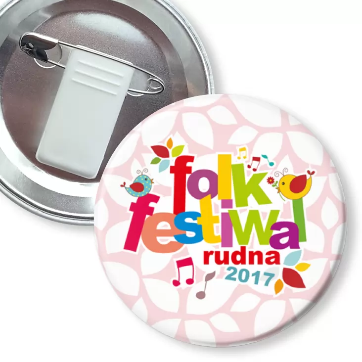 przypinka z żabką i agrafką Folk Festiwal Rudna 2017