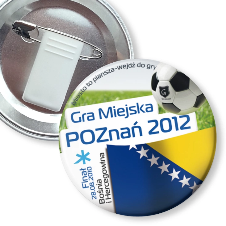 przypinka z żabką i agrafką Gra Miejska - Poznań 2012 - Bośnia i Hercegowina