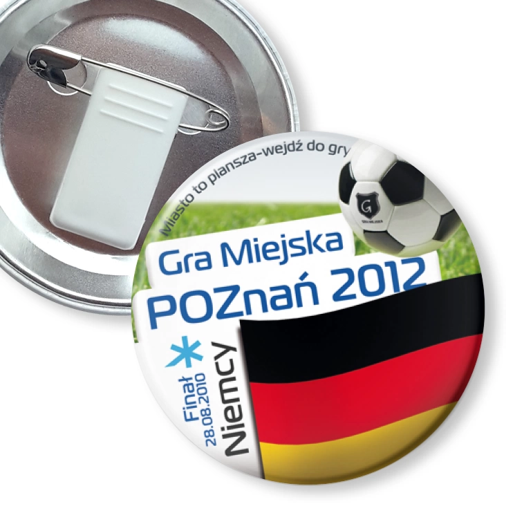 przypinka z żabką i agrafką Gra Miejska - Poznań 2012 - Niemcy