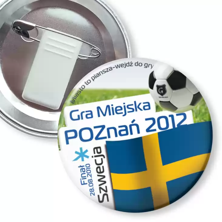 przypinka z żabką i agrafką Gra Miejska - Poznań 2012 - Szwecja