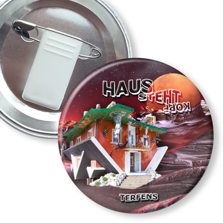 przypinka z żabką i agrafką Haus Steht Kopf