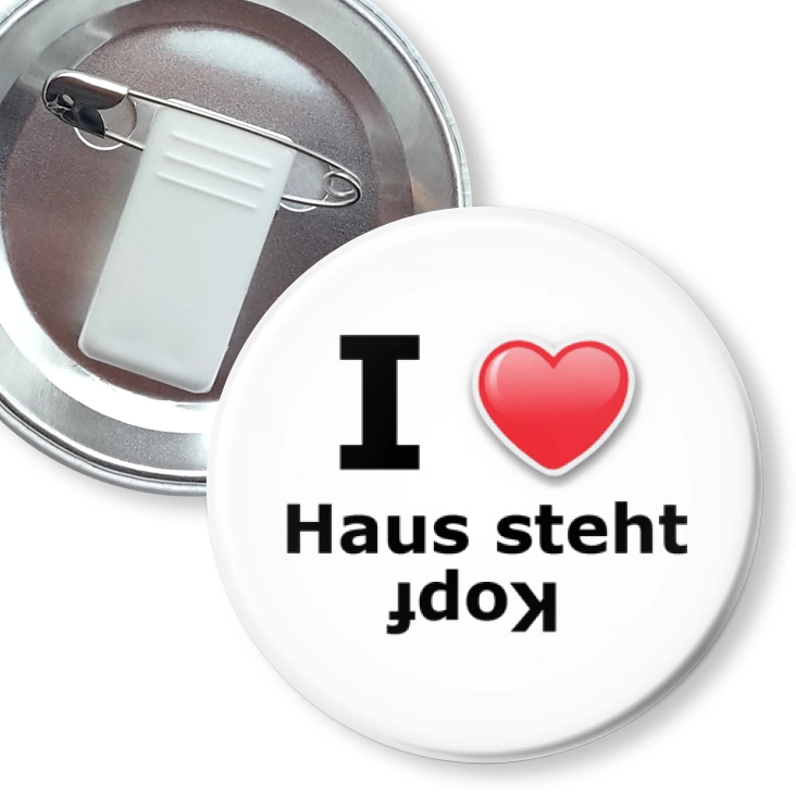przypinka z żabką i agrafką I love Haus Steht Kopf