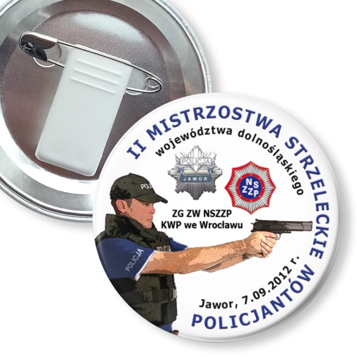 przypinka z żabką i agrafką II Mistrzostwa Strzeleckie Policjantów