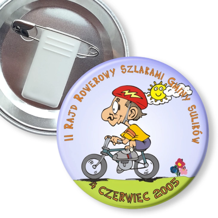 przypinka z żabką i agrafką II Rajd Rowerowy Szlakami Gminy Sulików