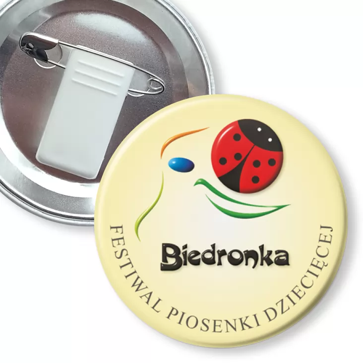 przypinka z żabką i agrafką III Festiwal Piosenki Dziecięcej Biedronka