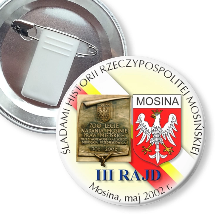 przypinka z żabką i agrafką III RAJD Śladami Historii Rzeczypospolitej Mosińskiej