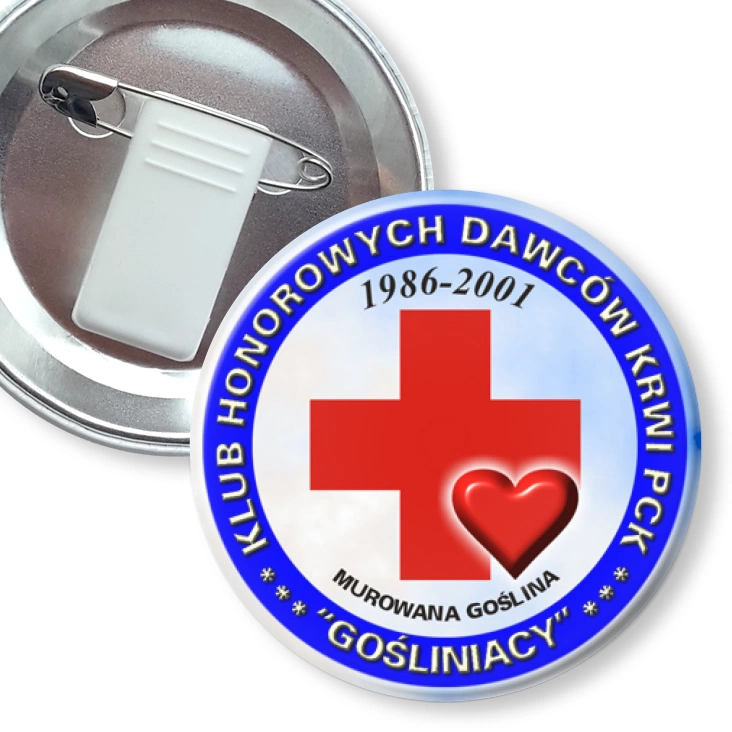 przypinka z żabką i agrafką Klub Honorowych Dawców Krwi