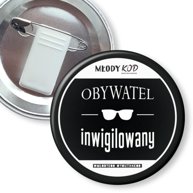 przypinka z żabką i agrafką KOD - Obywatel inwigilowany