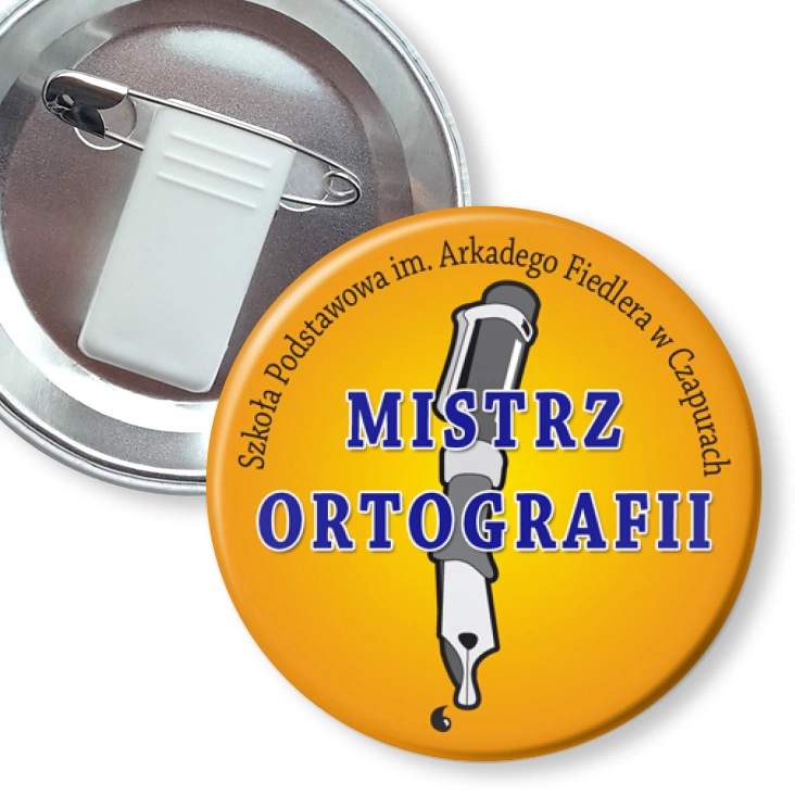 przypinka z żabką i agrafką Mistrz ortografii B 