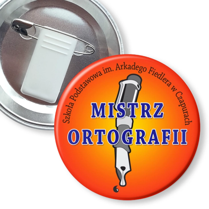 przypinka z żabką i agrafką Mistrz ortografii