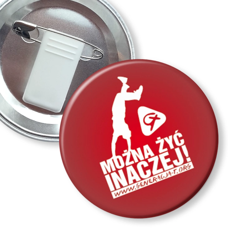 przypinka z żabką i agrafką Można żyć inaczej A