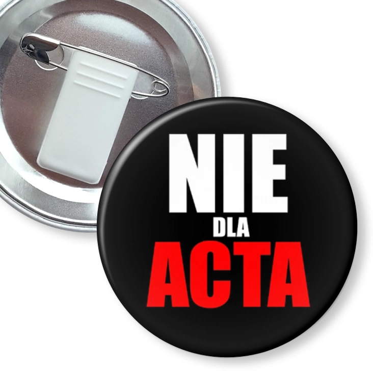 przypinka z żabką i agrafką Nie dla ACTA