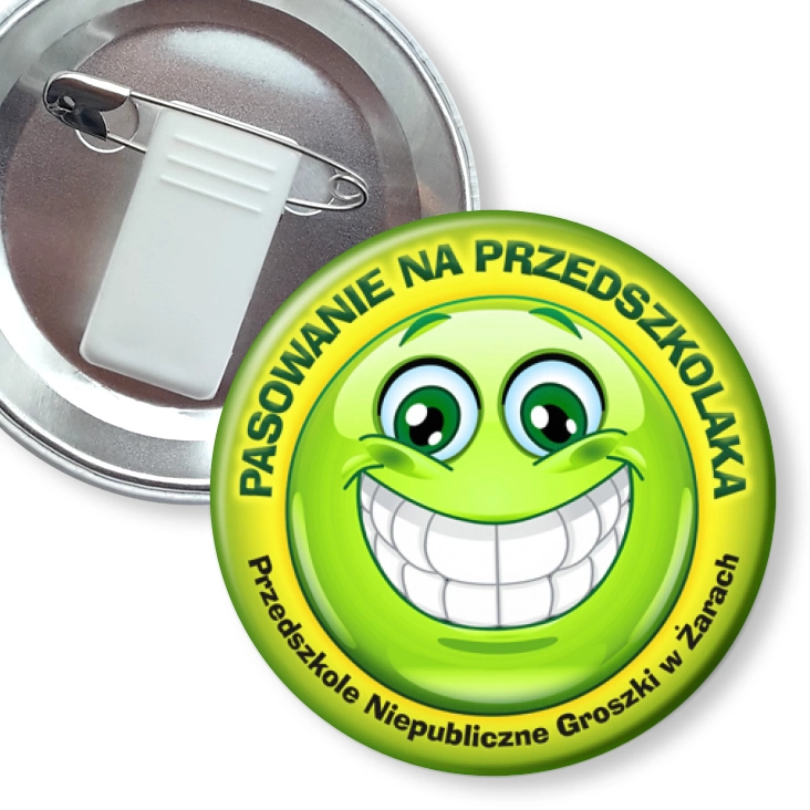 przypinka z żabką i agrafką Pasowanie na przedszkolaka