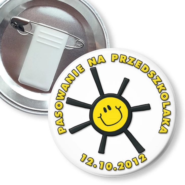 przypinka z żabką i agrafką Pasowanie na przedszkolaka
