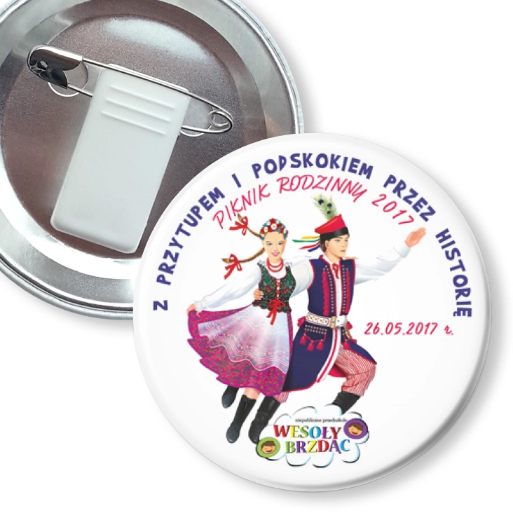przypinka z żabką i agrafką Piknik Rodzinny 2017